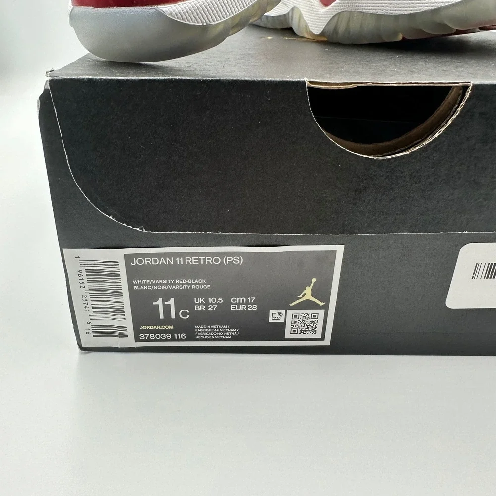 Jordan 11 Retro PS Cherry White Varsity Red Black 378039-116 Size 11C